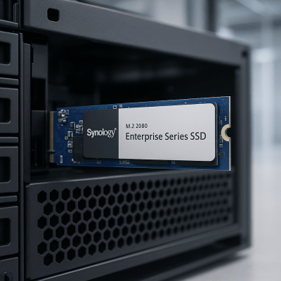 SSD 400 GB NVMe M.2 Serie Enterprise / Alto Rendimiento Hasta 660000 IOPS Lectura / Resistencia Hasta 2900 TBW / Protección de Datos Integral / Análisis de Vida Útil / Diseñada para Sistemas Synology SSD 400 GB NVMe M.2 Serie Enterprise / Alto Rendimiento Hasta 660000 IOPS Lectura / Resistencia Hasta 2900 TBW / Protección de Datos Integral / Análisis de Vida Útil / Diseñada para Sistemas Synology