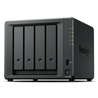 NAS DiskStation DS925+ / 4 Bahías / Expandible a 9 Bahías / 2 Puertos 2.5GbE / 2 Ranuras M.2 NVMe / AMD Ryzen V1500B / 4 GB DDR4 ECC / Hasta 565 MB/s Escritura Secuencial / Compatible con RAID / Synology DSM NAS DiskStation DS925+ / 4 Bahías / Expandible a 9 Bahías / 2 Puertos 2.5GbE / 2 Ranuras M.2 NVMe / AMD Ryzen V1500B / 4 GB DDR4 ECC / Hasta 565 MB/s Escritura Secuencial / Compatible con RAID / Synology DSM