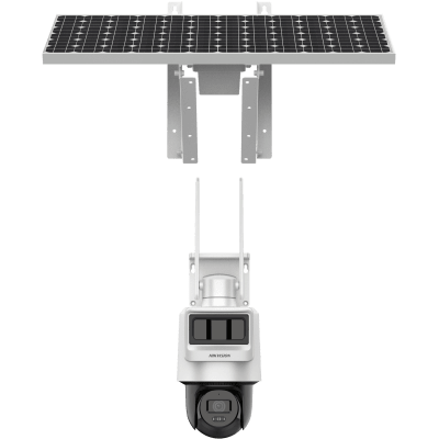Kit Solar IP All in One / Doble Detección (Radar + PIR) / PT IP 4 Megapixel / Lente 4 mm / Panel Solar / Batería de Respaldo de Litio 90Wh (Hasta 2 días) / Conexión 4G / Audio de Dos Vías / Accesorios de Inst. / Direc