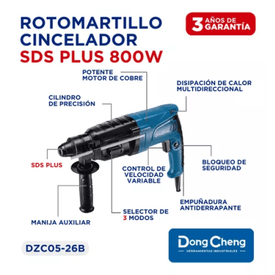 Taladro Rotomartillo Demoledor de 800 W con Broquero SDS-PLUS ,110 Vca