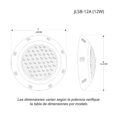 Luminario Sumergible /Luz Blanca 6500 K / 18W / 2340 lm / IP68 / Ø290mm x 62mm / No Dimeable / Uso Exterior. Luminario Sumergible /Luz Blanca 6500 K / 18W / 2340 lm / IP68 / Ø290mm x 62mm / No Dimeable / Uso Exterior.