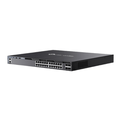Switch Omada L3 SDN Administrable / 24 puertos Gigabit y 4 puertos SFP+ / Funciones RIP, VVRP, Servidor DHCP / Administración centralizada OMADA / Fuente Redundante