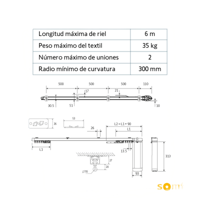 Kit para convertir, automatizar y controlar sus cortinas tradicionales (riel 4.8m, 65 kilos), motor inteligente. Integre con Alexa y control remoto desde su App.