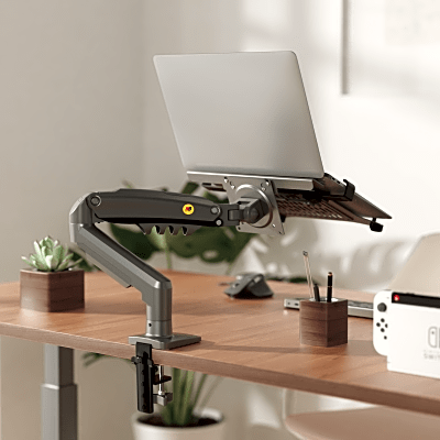 Soporte para Monitor o Laptop con Resorte de Gas / Compatibilidad de 17 a 30 pulgadas en Monitores y 10 a 17 pulgadas en Laptops / Ajuste Flexibles / Compatible con VESA 100x75 / Capacidad de Carga de 9 kg / Estructura Robusta