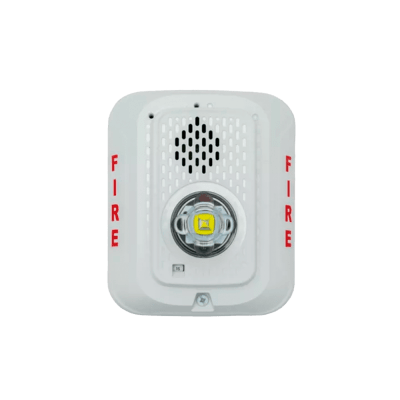 Sirena con Lámpara LED Estroboscópica / a 2 Hilos / Montaje en Pared / 24 Vcd / Configuración Estroboscópica Seleccionable / Texto en Inglés / Color Blanca