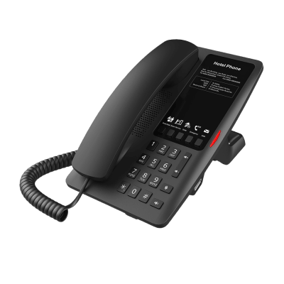 Teléfono IP WI-FI para Hotelería, Puerto USB-A para carga, 5 teclas programables para servicio rápido (Hotline), plantilla personalizable con PoE