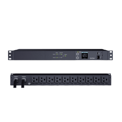 PDU ATS (Fuente Redundante Auto-transferible) Medible, Para Distribución de Energía, 2 Entradas 120 Vca NEMA5-15P, Con 10 Salidas NEMA 5-15R, Horizontal 19in, 1UR