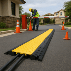 Protector de Cable de 5 Canales / Base de Goma y Tapa de Plástico / Capacidad 4.6 Toneladas / Canal 38x35MM / Longitud 90 cm / Amarillo y Negro