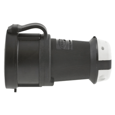 Conector Hembra con Bloqueo de Media Vuelta / 30 A 480 V CA / 3 Polos Trifásico / NEMA L16-30R / Terminal de Tornillo / Cubierta Hermética Negra / Color Blanco y Negro.