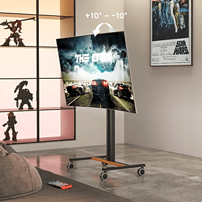 Soporte Móvil para Pantalla | Compatibilidad VESA 200x200 hasta 600x400 / Ruedas con Frenos / Ajuste de Altura y Ángulo / Soporte para TV de hasta 55 Pulgadas / Capacidad de Peso 35 kg