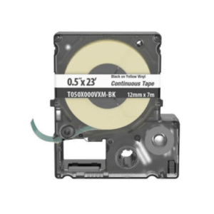 Casete de Etiquetas de Vinilo de Cinta Continua, Color Negro Sobre Amarillo, Uso Interior/Exterior, 9 mm de Ancho x 7 Metros de Largo