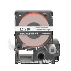 Casete de Etiquetas de Vinilo de Cinta Continua, Color Negro Sobre Rojo, Uso Interior/Exterior, 35.8 mm de Ancho x 9 Metros de Largo