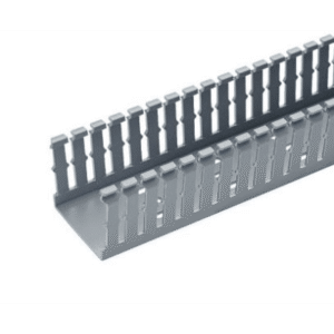 Canaleta Ranurada de PVC sin Tapa, Tipo F, 2.25 in de Ancho, 3.14 in de Alto y 1800 mm de Largo, Color Gris