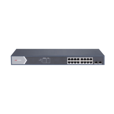 Switch Gigabit PoE+ / Administrable / 16 Puertos 1000 Mbps PoE+ / 2 Puertos SFP / Configuración Nube desde Hik-ParnerPro / PoE hasta 300 Metros / 225 Watts Switch Gigabit PoE+ / Administrable / 16 Puertos 1000 Mbps PoE+ / 2 Puertos SFP / Configuración Nube desde Hik-ParnerPro / PoE hasta 300 Metros / 225 Watts