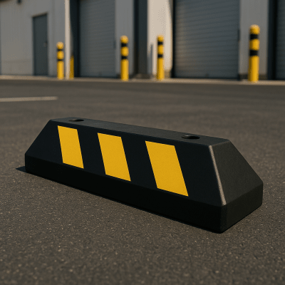 Tope D/ Estacionamiento Vehicular / Hule Reciclado / 55cm / Color Negro con Franjas Amarillas / Resistente y Antideslizante. Tope D/ Estacionamiento Vehicular / Hule Reciclado / 55cm / Color Negro con Franjas Amarillas / Resistente y Antideslizante.