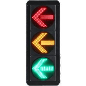 Semáforo Vertical de Giro Izquierdo / LED de Cuatro Elementos / Carcasa PC y ABS / IP53 / Transformador AC 24V / Flecha Izquierda / Protección IP53 / Vida Útil LED ≥100,000 Hrs