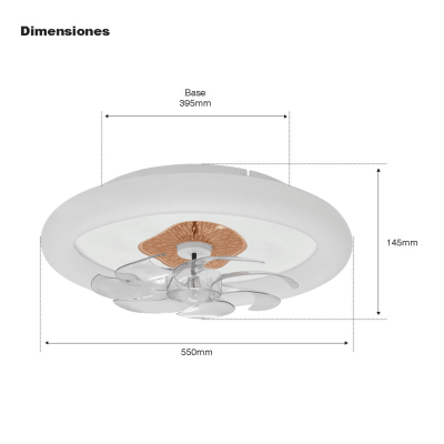 Ventilador de Techo con Luminario LED de 110 V CA 50/60 Hz / 88 W / 3 Tonos de Luz (6500 - 4 000 - 2 700 K) / Diámetro 500 mm / 6 Velocidades / Dimeable.