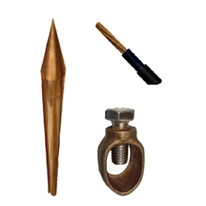 Kit Básico para Tierra Física con Varilla de 5/8" de 1.5 m de Largo, Opresor y 10 Metros de Cable Negro 6 Awg.